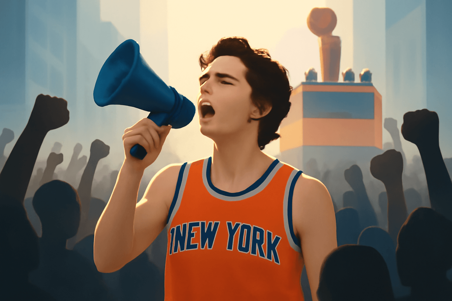 Timothee Chalamet Leads Chants at Knicks Championship Parade