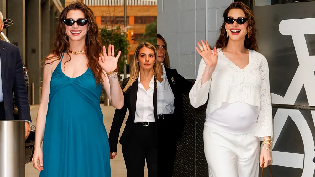 Anne Hathaway Stuns in Two Maternity Looks at The Odyssey Press Day