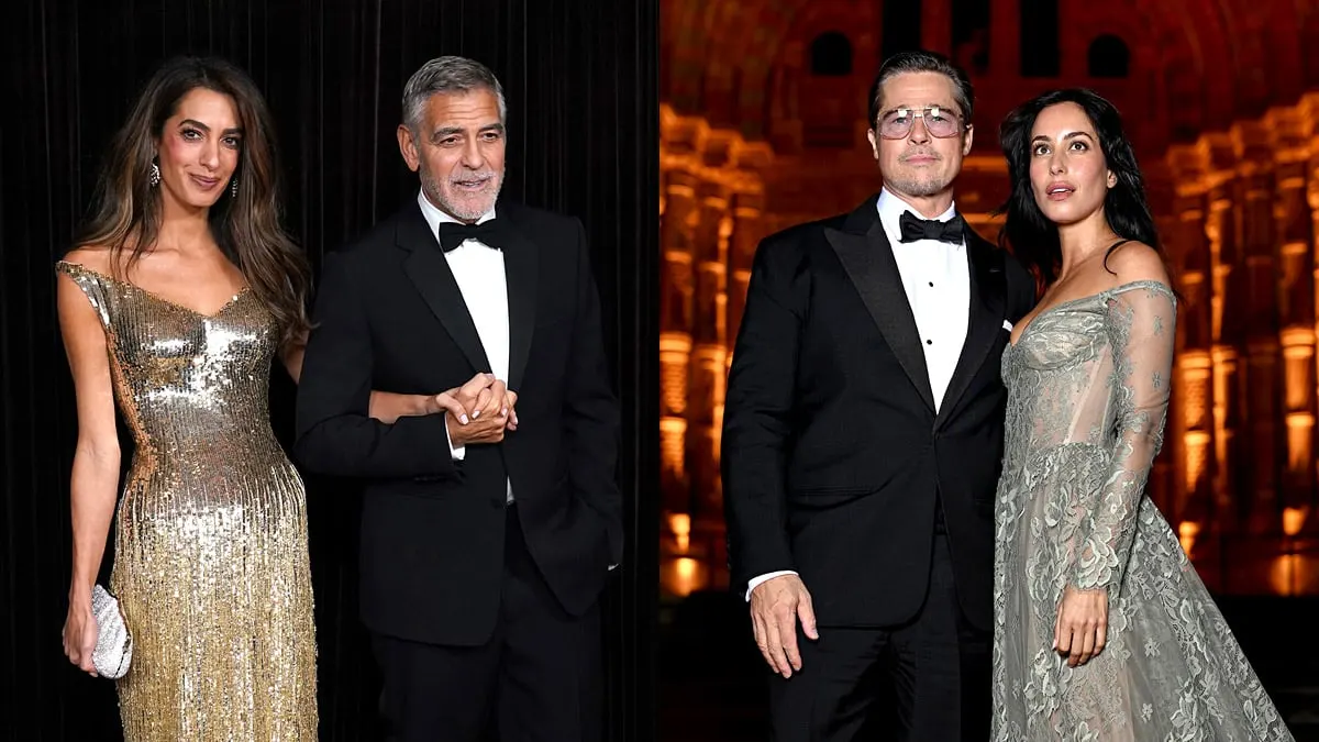 Brad Pitt & Ines de Ramon Stand With Clooneys at London Albies Gala