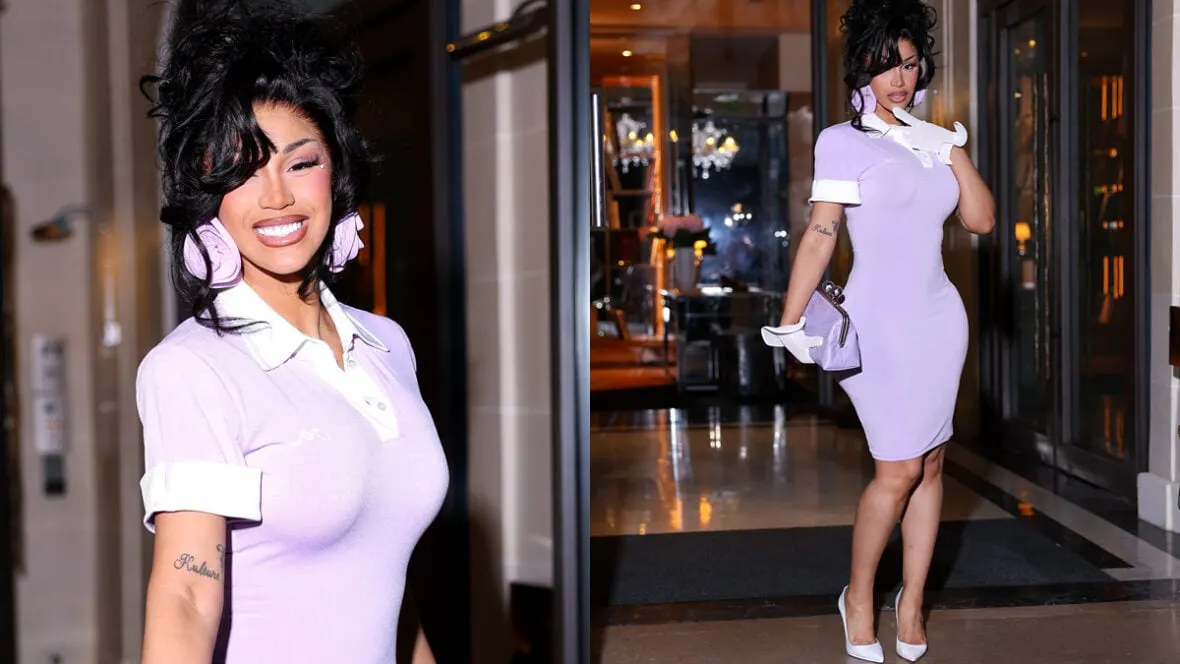 Cardi B Turns Paris Into Her Personal Runway in Lavender Retro Look